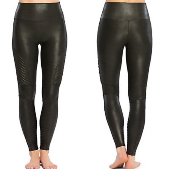 SPANX Pants - Spanx Black Faux Leather Quilted Moto Leggings